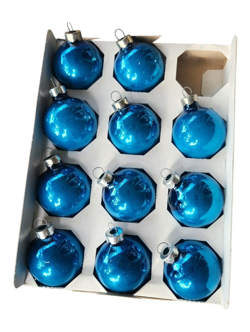 11 Vintage Pyramid Blue Glass Christmas Ornaments 1.5 Inches